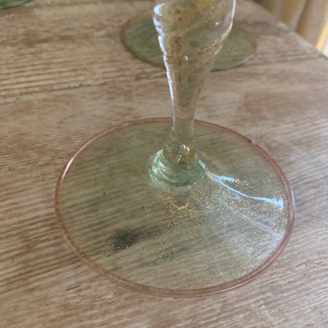 Metal Green Murano Glass Champagne Coupes Attributed to Salviati- Set of 9 For Sale - Image 7 of 9