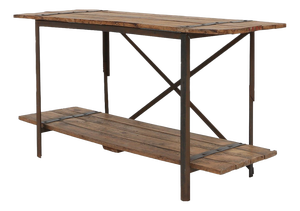 Industrial Side Table with Metal Frame, Wooden Top and Removable Platform, Belgium, 1920s
