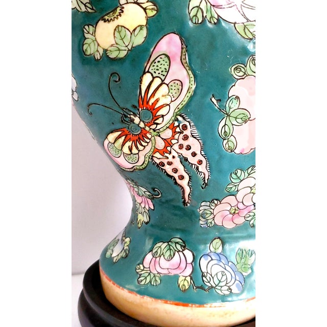Teal Lamp Ginger Jar Butterflies For Sale - Image 8 of 11