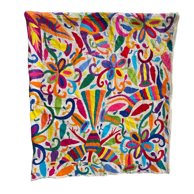 Vintage Mexican Otomi Hand Embroidered Textile Coverlet/Wall Hanging For Sale - Image 12 of 15