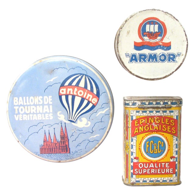 Antique French & Belgian Tins, Set of 3 Chairish