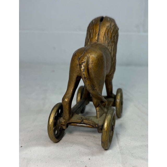 Antique Early 1920s Ac Williams Hand Painted Cast Iron Lion Still Bank on Wheels For Sale - Image 11 of 11
