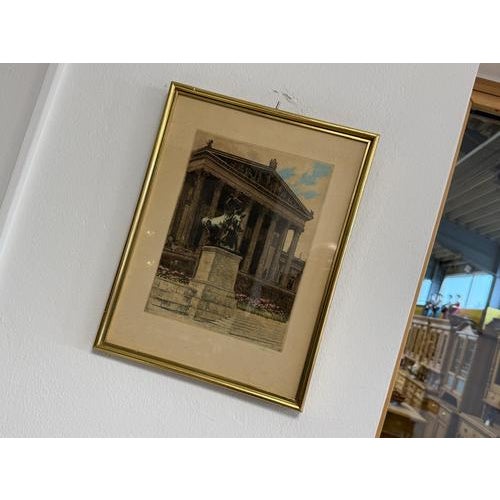 Temple Construction, Color Lithograph on Paper, Framed For Sale - Image 3 of 9