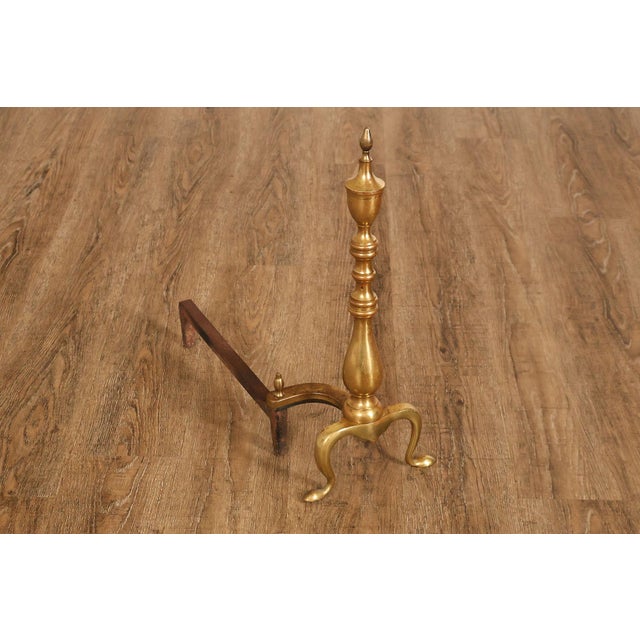 Puritan Federal Style Pair of Brass Andirons For Sale - Image 11 of 18