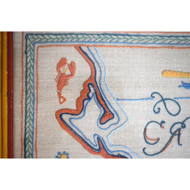 Traditional Cap Codd C1930s Crewel Embroidered Map For Sale - Image 3 of 8