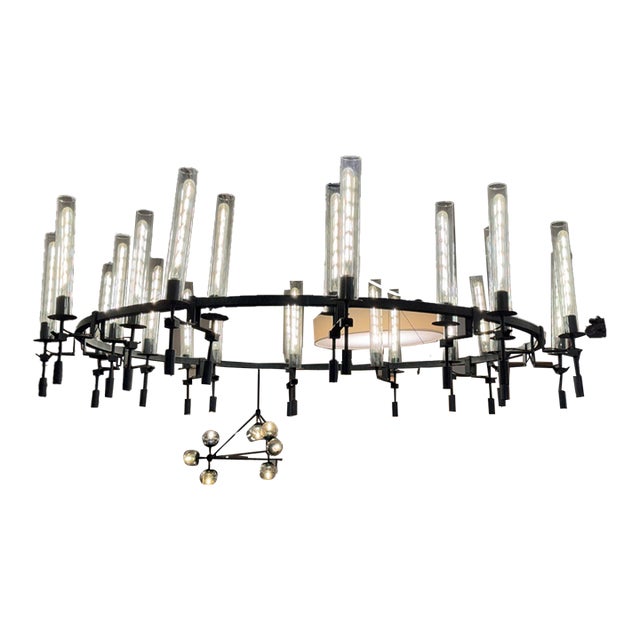 Jonathan Browning Industrial Restoration Hardware Fontanelle Round Chandelier For Sale