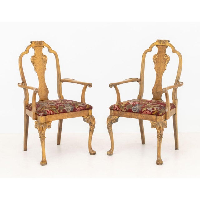 English William and Mary Style Needlepoint Upholstered Walnut Dining Chairs, 6 For Sale - Image 3 of 16