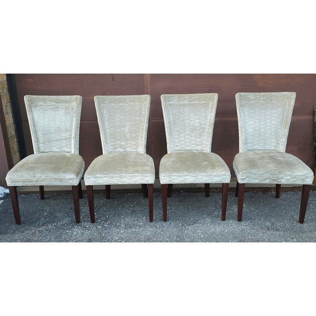 Early 21st Century Set of Four Hickory Chair Made-to-Order Waved Velvet Upholstered Dining Chairs For Sale - Image 5 of 11