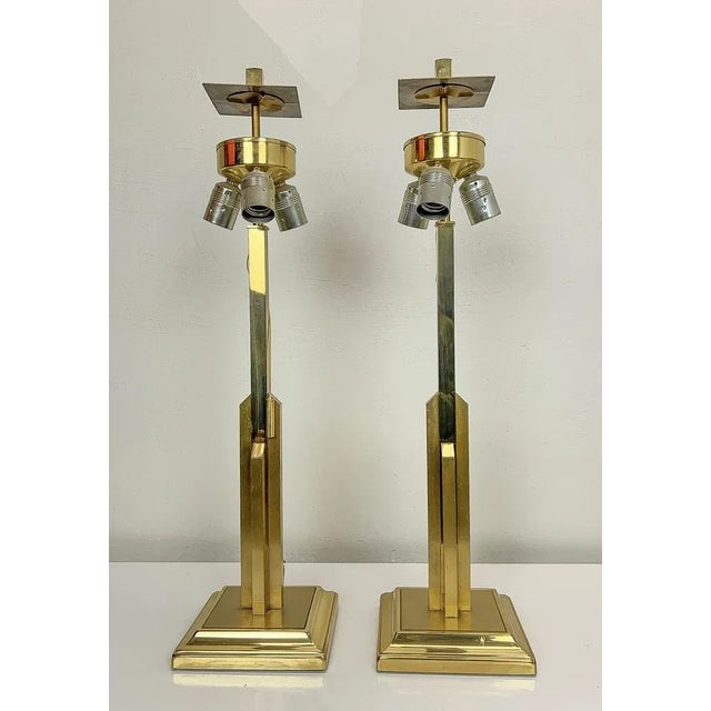 Large Brass Skyscraper Table Lamps, 1970s, Set of 2 For Sale - Image 11 of 11