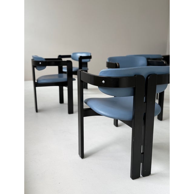 Wood Pamplona Dining Chairs and Table in Petrol Leather by Augusto Savini for Pozzi, Italy, 1970, Set of 7 For Sale - Image 7 of 18