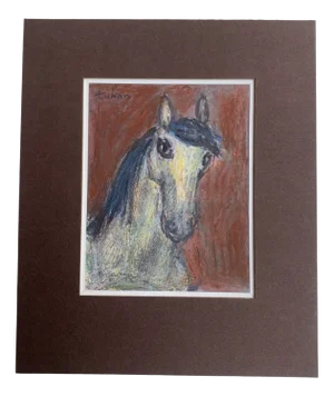 Eugeniusz Tukan-Wolski, White Horse, Mixed Media on Paper