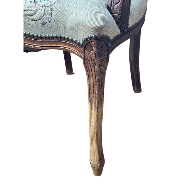 Vintage French Louis XV–Style Carved Wood Tapestry Armchair For Sale - Image 9 of 12