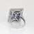 Early 21st Century Invisible Set Sapphire Diamond Ring Large Square Cocktail 18k White Gold Sz 8 For Sale - Image 5 of 7
