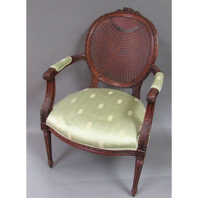 Vintage Fairfield Louis XVI Style French Upholstered Cane Back Bergere
