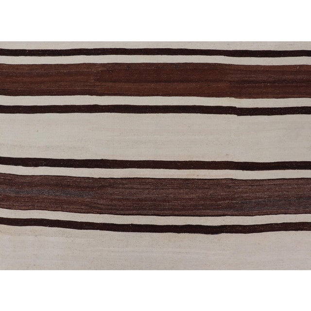 Textile Turkish Vintage Flat-Weave in Shades of Brown and Ivory With Stripe Design For Sale - Image 7 of 10