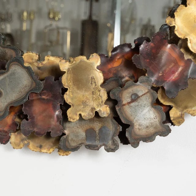 1970s Vintage Torch Cut Mixed Metal Brutalist Mirror For Sale - Image 5 of 5
