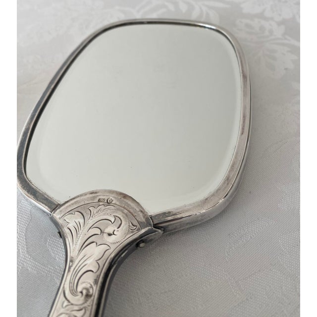 Silver Vintage European Silver 835 With Crescent and Crown Hallmark Vanity Set Brush, Mirror, Comb Cover, Clothes Brush - 4 Pieces For Sale - Image 8 of 12