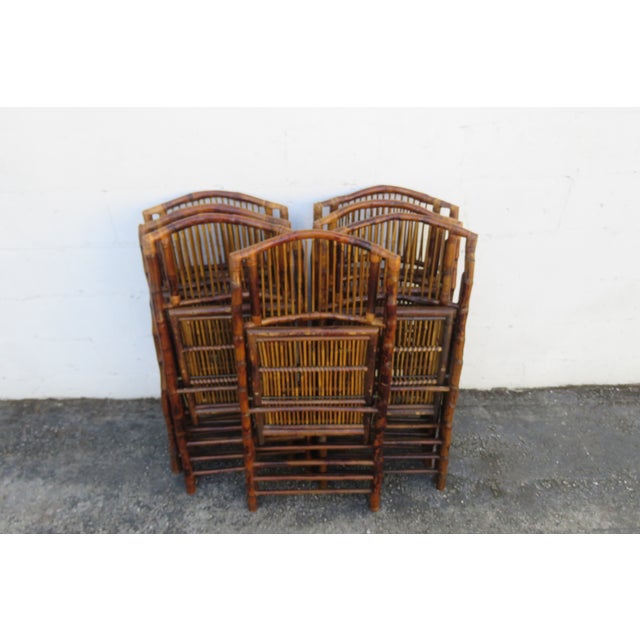 Hollywood Regency Bamboo Folding Dining Chairs Set of Seven 6149 For Sale - Image 18 of 18