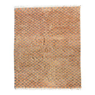 Slate & Turmeric Checkered Hand-Knotted Moroccan Wool Rug - 5x7 For Sale
