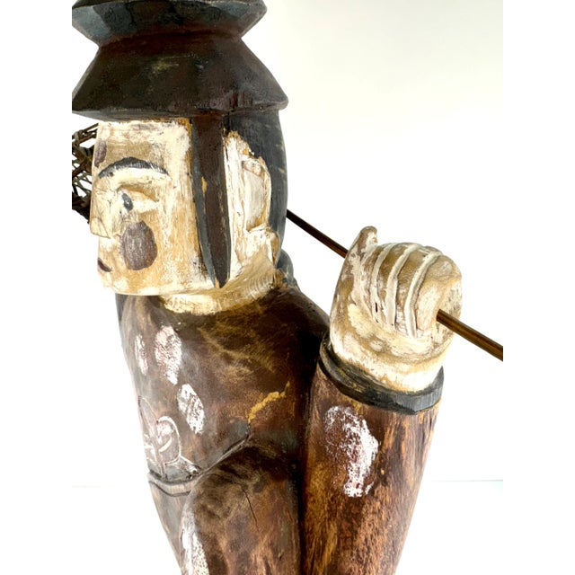 1960s Vintage Hand Carved Wood Asian Fisherman For Sale - Image 5 of 11