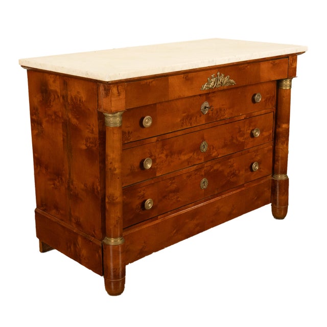 Traditional Antique 19th Century French Empire Burl Walnut Marble Ormolu Chest Drawers Commode 1810 For Sale - Image 3 of 14