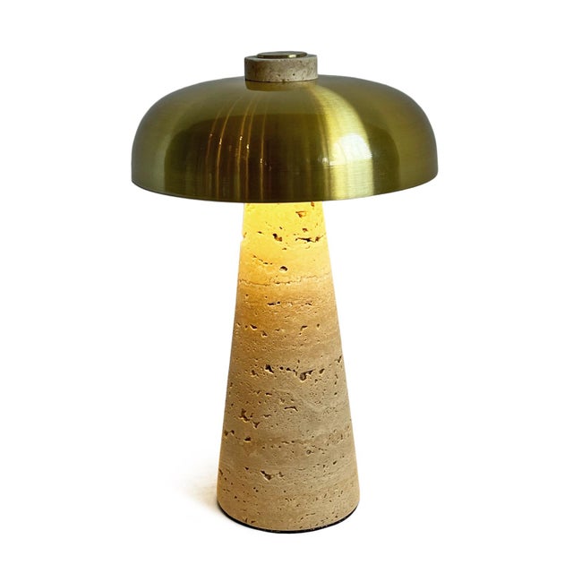 Porcini Travertine Brass Table Lamp For Sale - Image 4 of 10