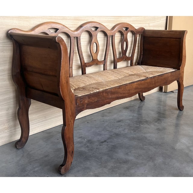Late 19th Century 20th Century Catalan Bench in Walnut with Caned Seat, 1890 For Sale - Image 5 of 10
