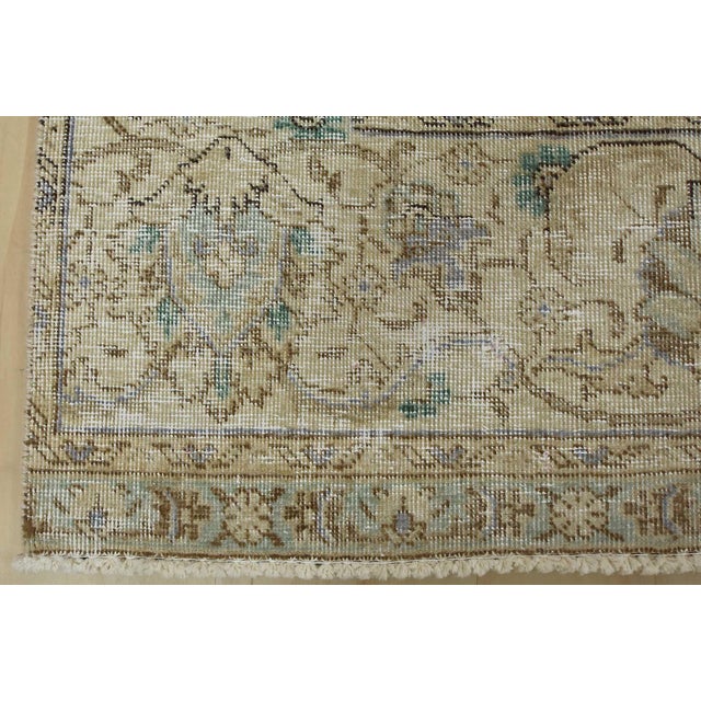 Tabriz Rug 9’2” X 10’8” Beige Wool Vintage Distressed Hand-Knotted Carpet For Sale - Image 12 of 15