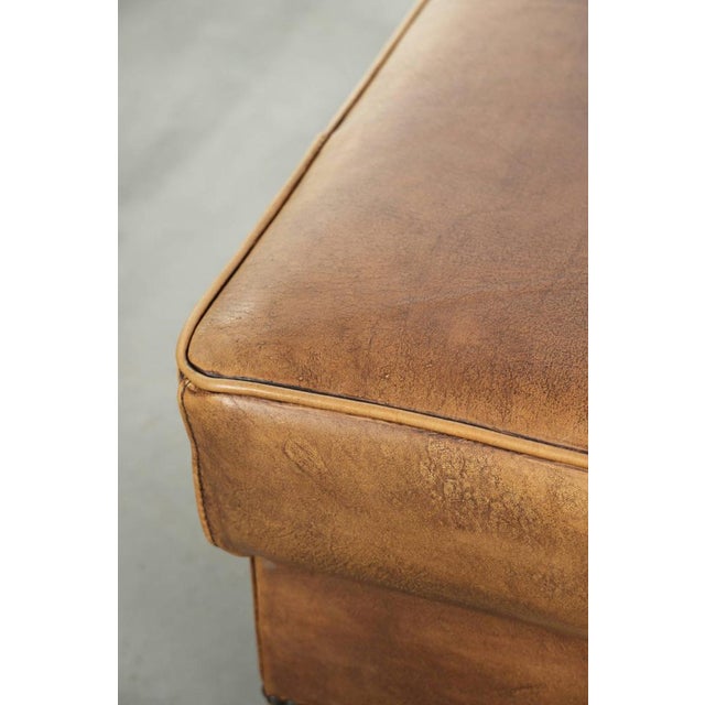 Brown Vintage Cowhide Leather Ottoman For Sale - Image 8 of 10