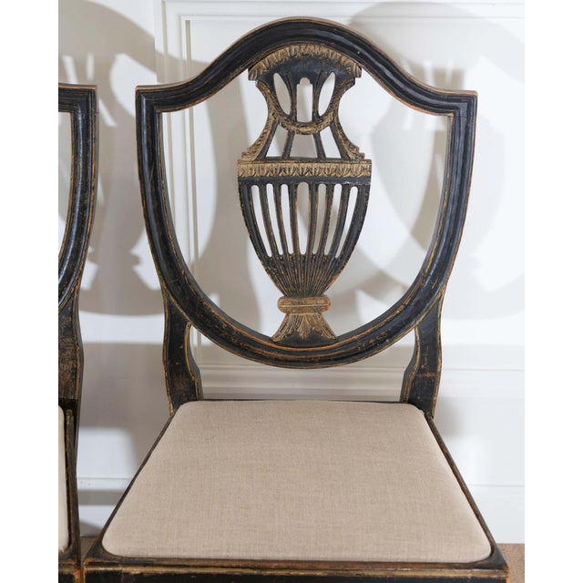 Set of Four 19th Century Swedish Blackened Wood and Gilt Lyre-Back Chairs For Sale - Image 15 of 18