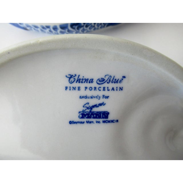 Vintage C.1998 Asian (Seymour Mann) Blue & White Blanc De Chin Koi Fish Lidded Serving Dishes - 3 Sets For Sale - Image 11 of 13