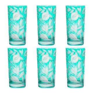 Verdure Highball Glasses, Set of 6, Teal For Sale