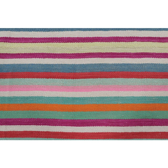 Traditional Vintage Peruvian Square Kilim, Vibrant Polychromatic Stripes - Rug & Kilim For Sale - Image 3 of 7