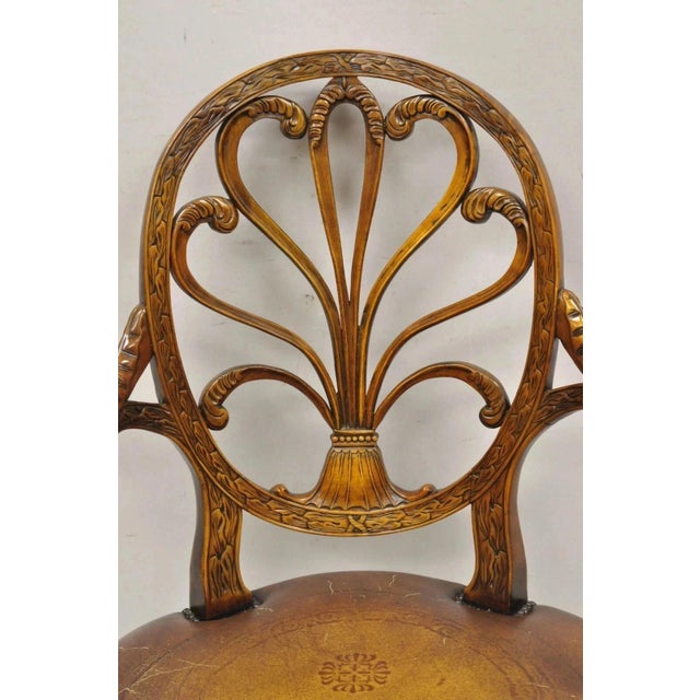 Traditional Late 20th Century Theodore Alexander Neoclassical Regency Style Carved Mahogany Leather Arm Chair For Sale - Image 3 of 12