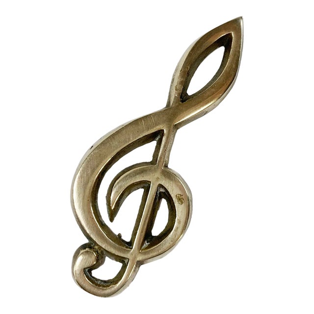 Vintage Brass Treble Clef Paper Weight For Sale