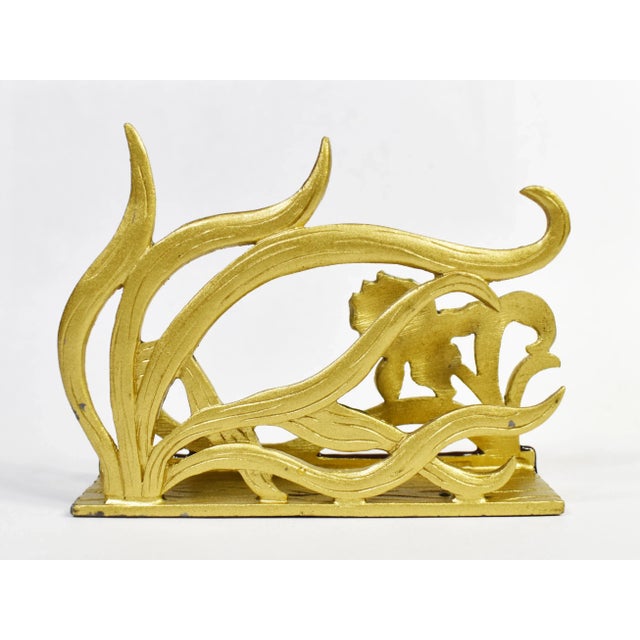 Vintage Enamel Rhinestones Flower Brass Desktop Business Card Holder For Sale - Image 6 of 8