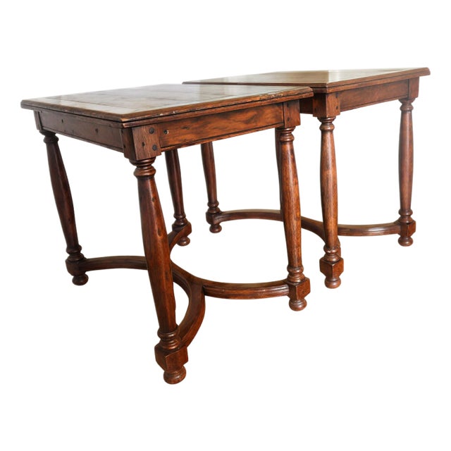 1980s Pair of Authenticated Guy Chaddock & Co. Arched Stretcher Side Tables – "To the Trade" Quality For Sale