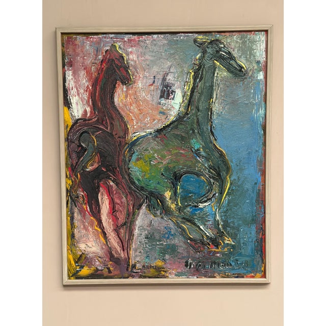 Helmut Mantel, Horses, 1950s, Oil Painting on Canvas, Framed For Sale - Image 9 of 12