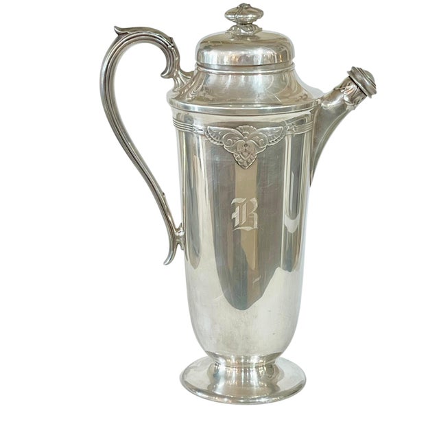 International Silver Antique Art Deco Silver Plate Cocktail Shaker With Monogram B For Sale - Image 4 of 12