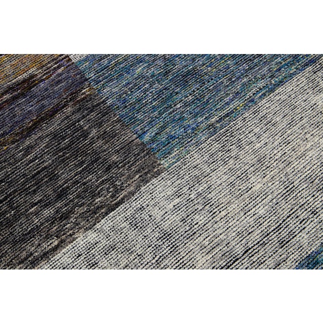 Modern Apadana's Safi Collection Handmade Earthy Tone Abstract Designed Wool Rug For Sale - Image 10 of 11