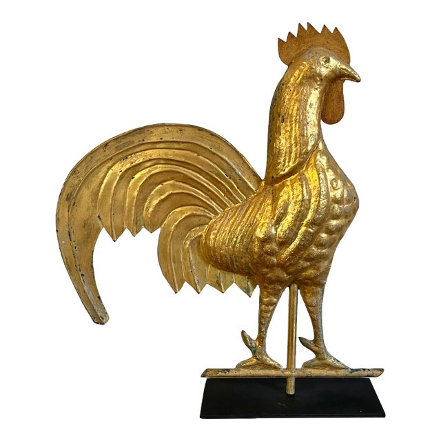 Antique 19th Century American Folk Art Gilt Swell Body Copper and Zinc Rooster Weathervane For Sale