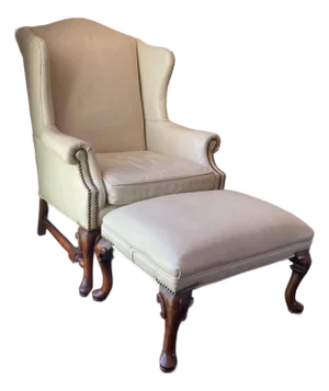 Sam Moore Hooker Vintage Ivory Leather Chair Ottoman 2pc