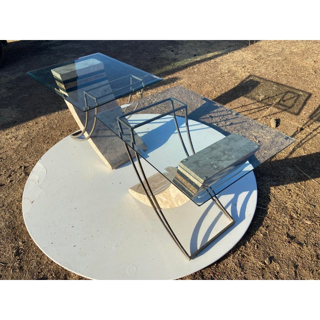 Vintage Postmodern Tessellated Stone & Glass Sculptural End Side Tables À Pair For Sale - Image 9 of 18