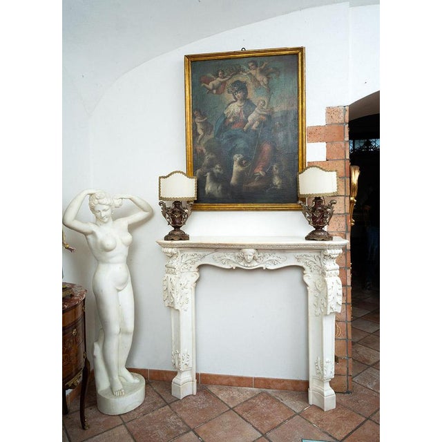 Antique Louis XV Fireplace in White Statuary Marble, Naples, Early 18th Century For Sale - Image 10 of 11