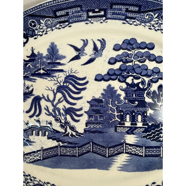 Staffordshire Antique, English, Blue Willow Pattern, Platter Late 1800s For Sale - Image 4 of 7