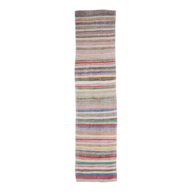 Mid 20th Century Colorful Striped Vintage Rag Runner For Sale