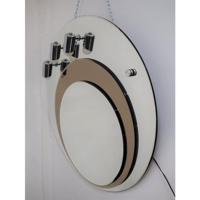 Circular Mirror with 3 Lights, Italy, 1970s For Sale - Image 6 of 16