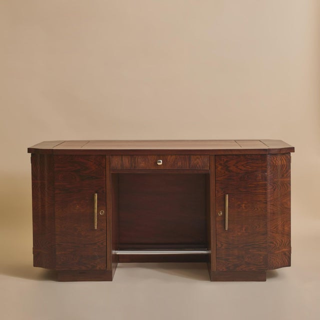 Jules Leleu French Art Deco Rosewood + Leather Desk by Jules Leleu, 1940s For Sale - Image 4 of 11