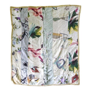 Vintage Mid Century Barkcloth Quilted Throw For Sale