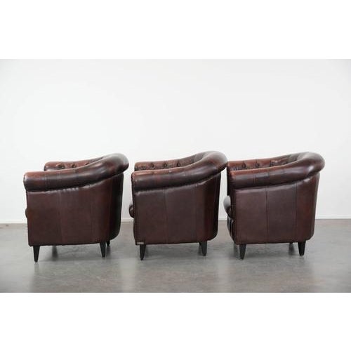 Chesterfield Club Chairs in Cowhide Leather, Set of 3 For Sale - Image 4 of 18